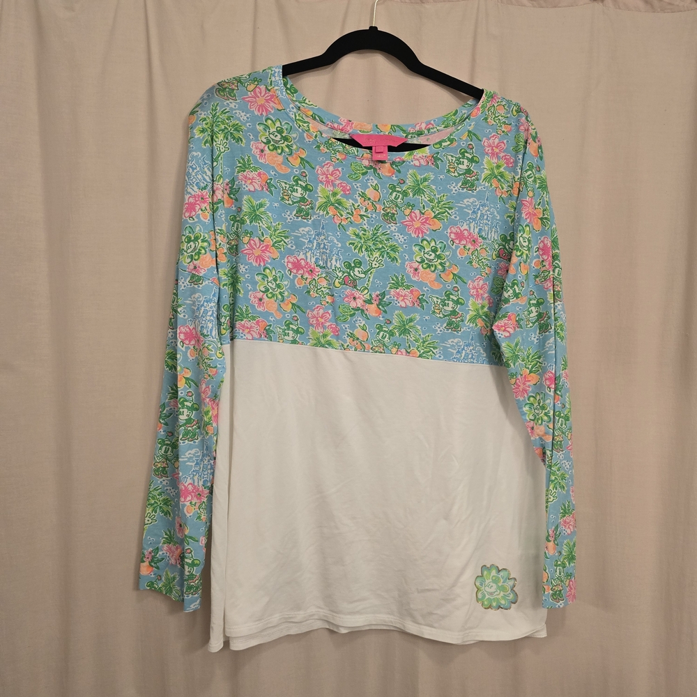 Disney X Lilly Pulitzer Floral Blue and White Long Sleeve Top
